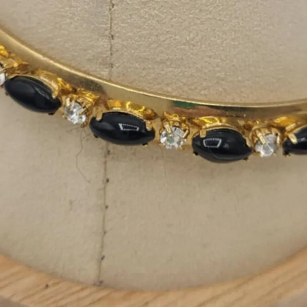J Crew Black Resin and Clear Crystal Gold Tone Bangle NWOT!